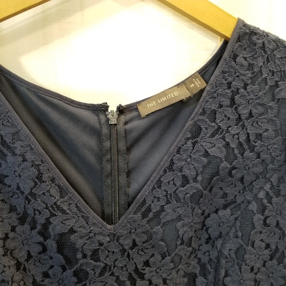 The Limited Navy Blue Lace V Neck Dress Size 14 - Picture 6 of 6